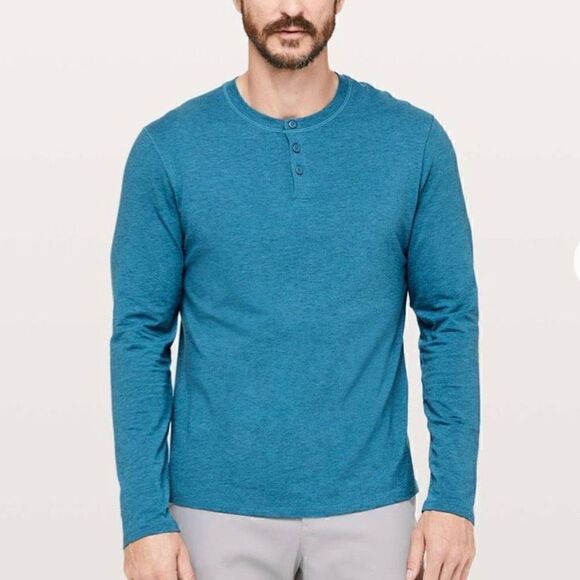 Lululemon 5 Year Basic Long Sleeve Henley Heathered Pewter Blue XL - Picture 1 of 6
